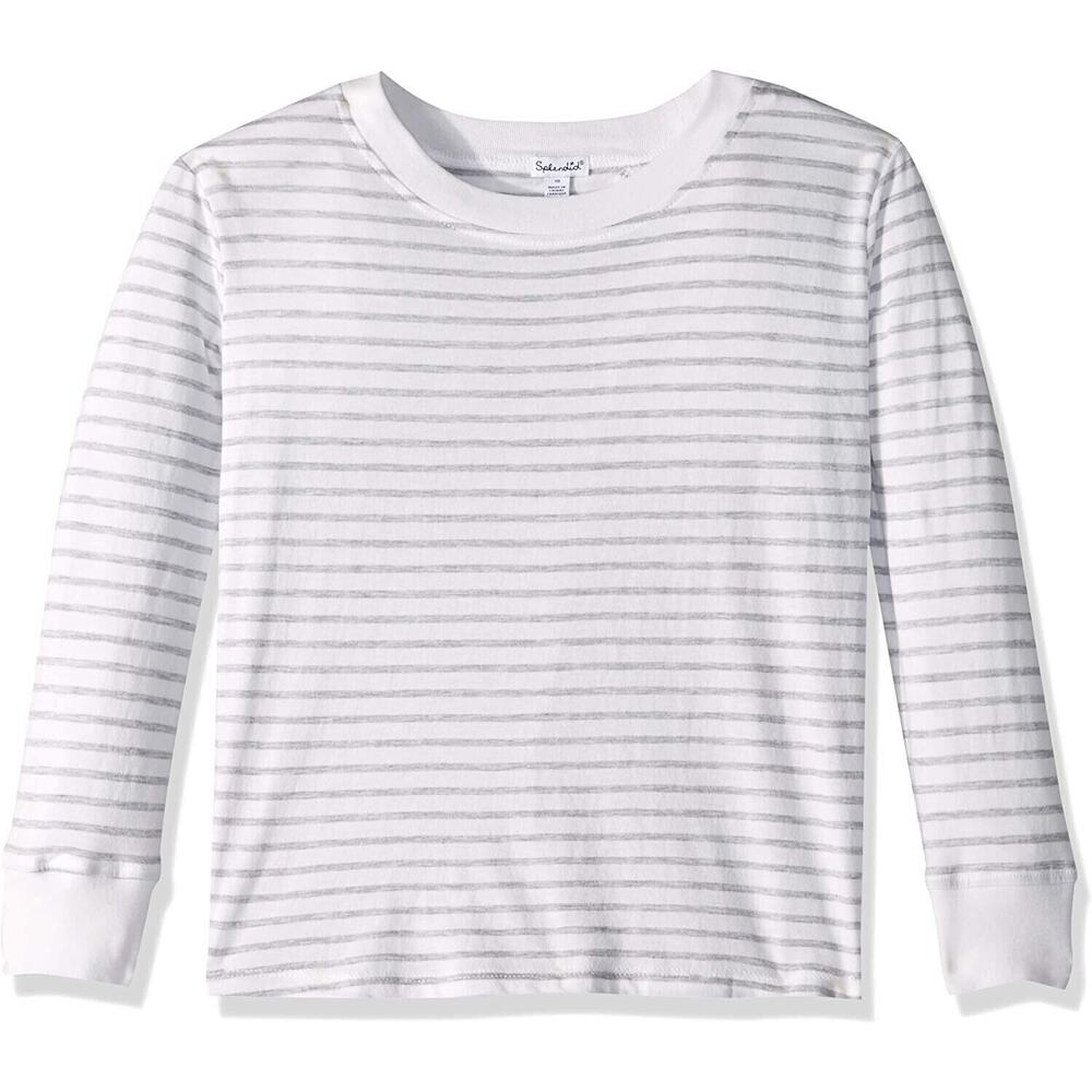 Splendid Girls Tie Back Long Sleeve Top In Lt. Heather Grey Stripe Size 12 $44‎